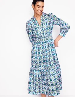 Midi | Kleider & Jumpsuits | Boden Elena Gestuftes Midikleid aus Baumwolle-Bunt, Geblümte Kachel Bunt,GeblümteKachel