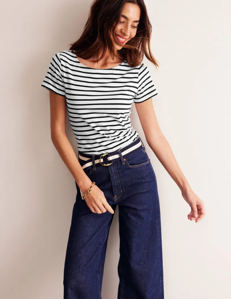 Nachtwäsche & Schlafanzüge | T-shirts & Tops | Boden Ella Bretonshirt mit kurzen Ärmeln-Naturweiß, Schwarz Naturweiß,Schwarz