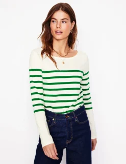 Oberteile | T-shirts & Tops | Boden Ella Breton-Shirt mit langen Ärmeln-Naturweiß, Satter Smaragd Naturweiß,SatterSmaragd