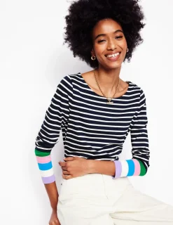 Oberteile | T-shirts & Tops | Boden Ella Breton-Shirt mit langen Ärmeln-Navy, Bunte Bündchen Navy,BunteBündchen