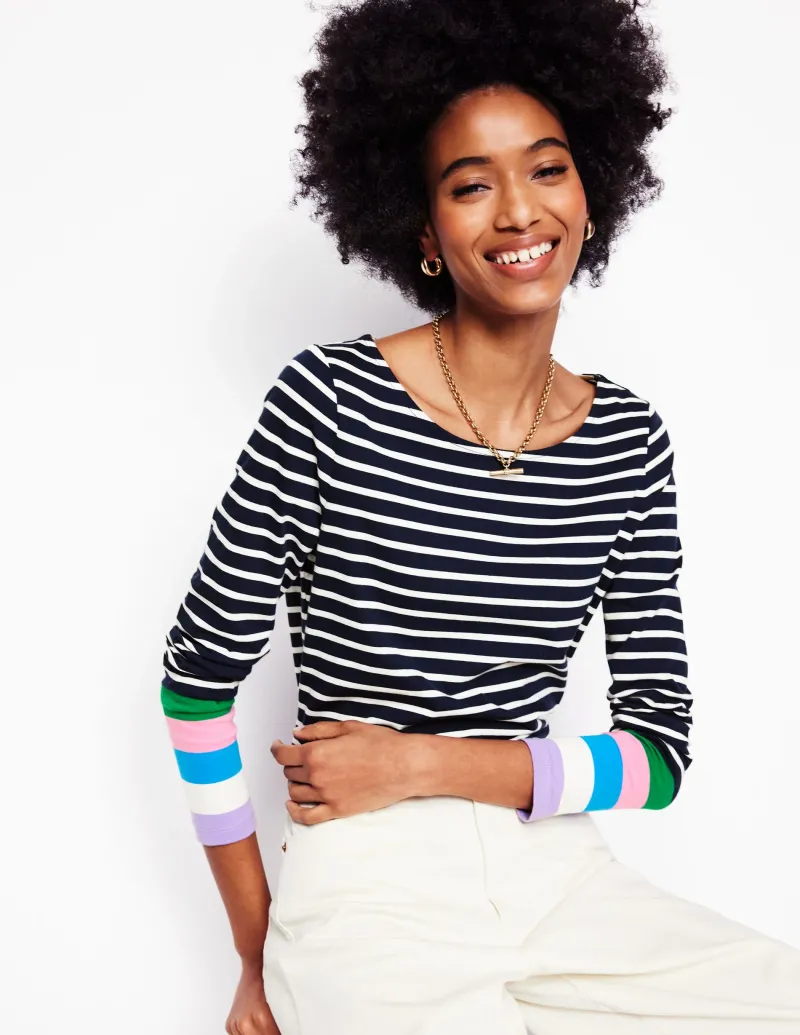 Oberteile | T-shirts & Tops | Boden Ella Breton-Shirt mit langen Ärmeln-Navy, Bunte Bündchen Navy,BunteBündchen