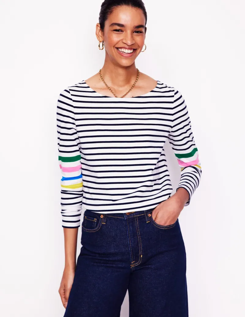 Oberteile | T-shirts & Tops | Boden Ella Breton-Shirt mit langen Ärmeln-Naturweiß Bunt Platzierung auf den Ärmeln NaturweißBuntPlatzierungaufdenÄrmeln