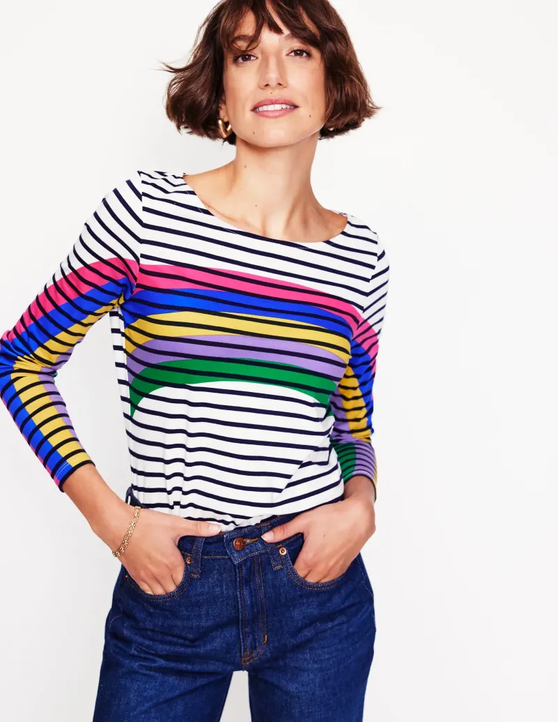 Oberteile | T-shirts & Tops | Boden Ella Breton-Shirt mit langen Ärmeln-Bretonshirt mit Regenbogen BretonshirtmitRegenbogen
