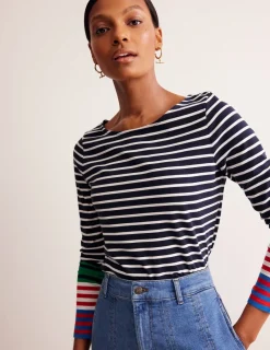 Oberteile | T-shirts & Tops | Boden Ella Breton-Shirt mit langen Ärmeln-Französisches Marineblau, Naturweiß Bunte Manschetten FranzösischesMarineblau,NaturweißBunteManschetten