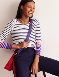 Oberteile | T-shirts & Tops | Boden Ella Breton-Shirt mit langen Ärmeln-Naturweiß, Französisches Marineblau Bunte Manschetten Naturweiß,FranzösischesMarineblauBunteManschetten