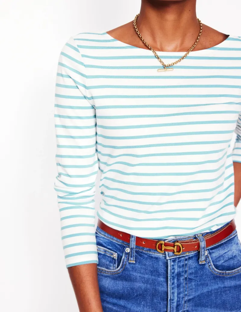 Oberteile | T-shirts & Tops | Boden Ella Breton-Shirt mit langen Ärmeln-Naturweiß, Entenei-Blau Naturweiß,Entenei-Blau