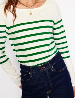 Oberteile | T-shirts & Tops | Boden Ella Breton-Shirt mit langen Ärmeln-Naturweiß, Satter Smaragd Naturweiß,SatterSmaragd