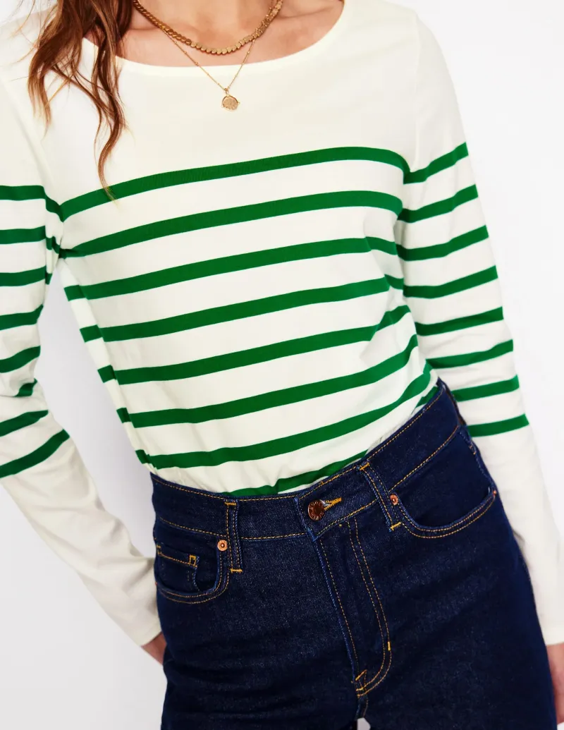 Oberteile | T-shirts & Tops | Boden Ella Breton-Shirt mit langen Ärmeln-Naturweiß, Satter Smaragd Naturweiß,SatterSmaragd