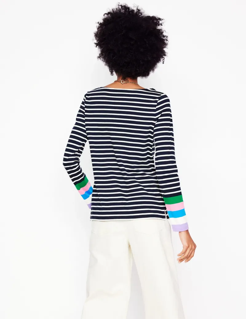 Oberteile | T-shirts & Tops | Boden Ella Breton-Shirt mit langen Ärmeln-Navy, Bunte Bündchen Navy,BunteBündchen
