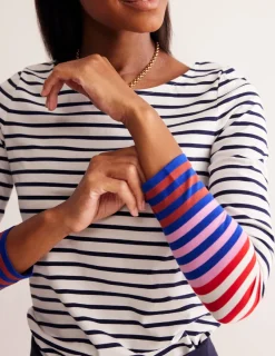 Oberteile | T-shirts & Tops | Boden Ella Breton-Shirt mit langen Ärmeln-Naturweiß, Französisches Marineblau Bunte Manschetten Naturweiß,FranzösischesMarineblauBunteManschetten