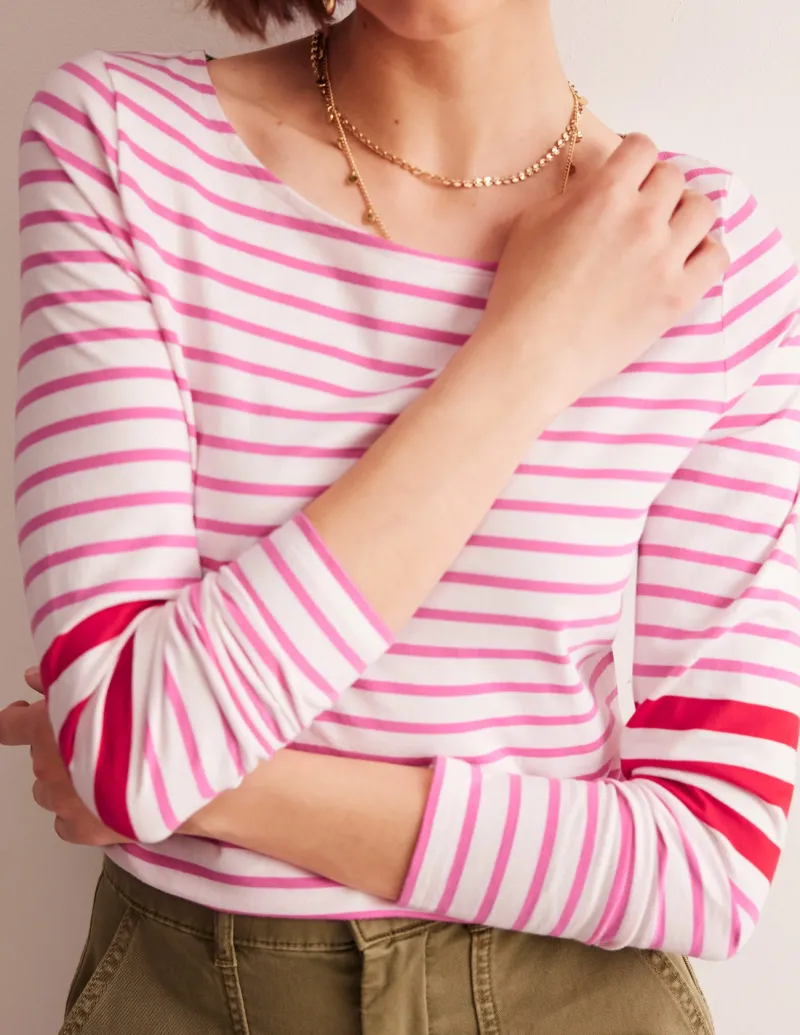 Oberteile | T-shirts & Tops | Boden Ella Breton-Shirt mit langen Ärmeln-Naturweiß, Rot und Festliches Rosa Naturweiß,RotundFestlichesRosa