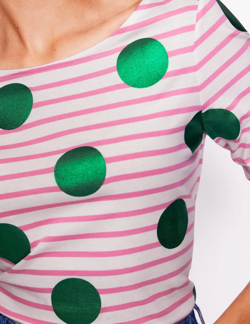 Oberteile | T-shirts & Tops | Boden Ella Breton-Shirt mit langen Ärmeln-Rosa, Naturweiß, Grüne Punkte Rosa,Naturweiß,GrünePunkte