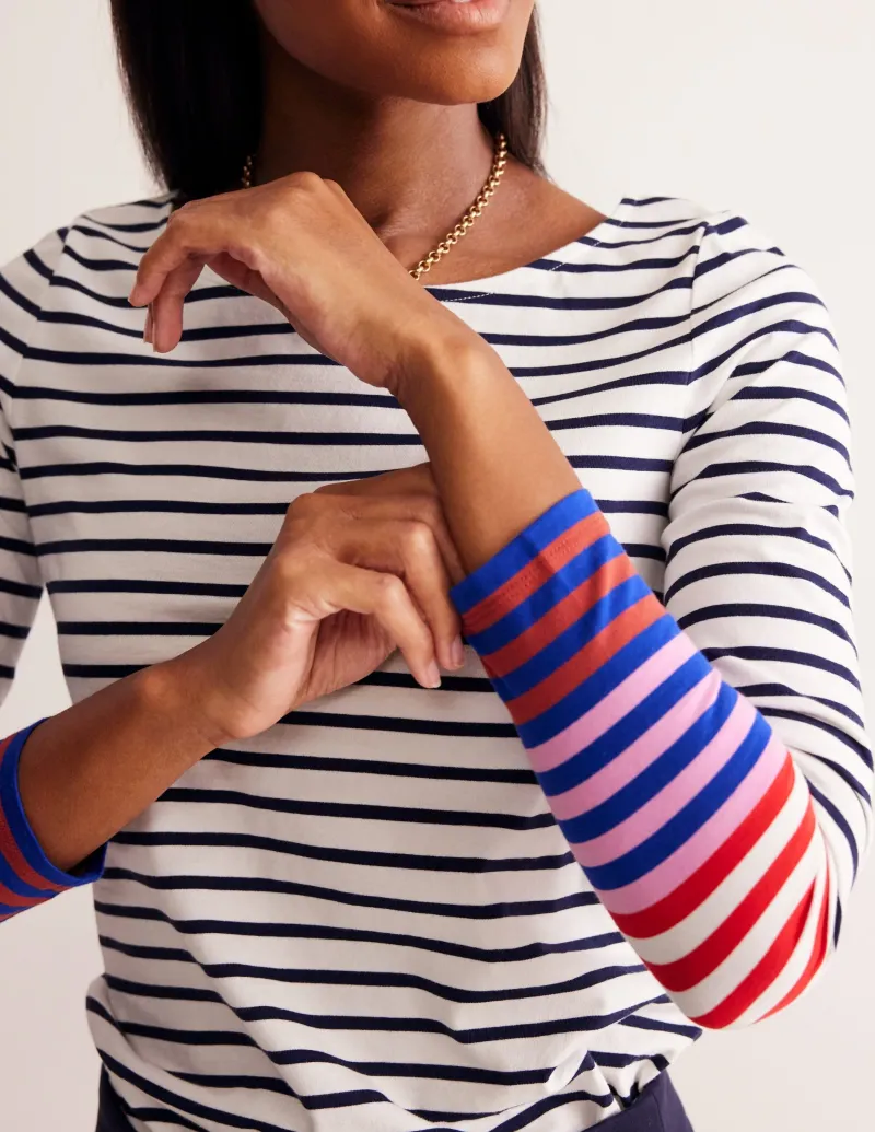 Oberteile | T-shirts & Tops | Boden Ella Breton-Shirt mit langen Ärmeln-Naturweiß, Französisches Marineblau Bunte Manschetten Naturweiß,FranzösischesMarineblauBunteManschetten