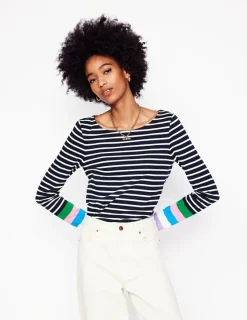 Oberteile | T-shirts & Tops | Boden Ella Breton-Shirt mit langen Ärmeln-Navy, Bunte Bündchen Navy,BunteBündchen