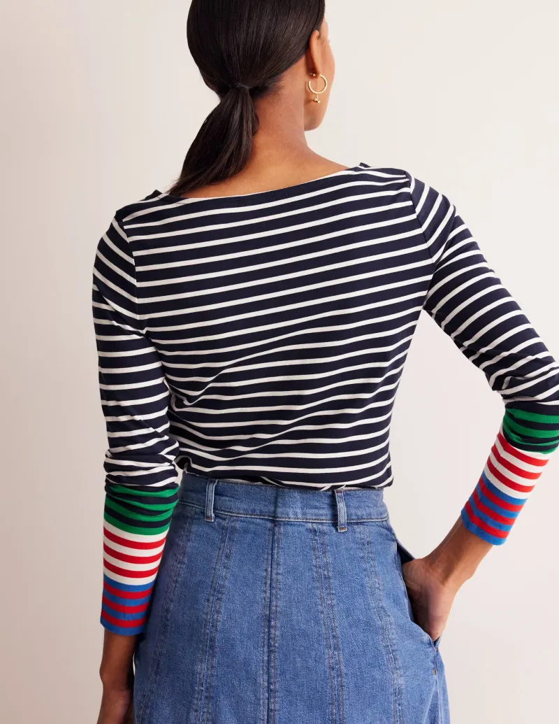 Oberteile | T-shirts & Tops | Boden Ella Breton-Shirt mit langen Ärmeln-Französisches Marineblau, Naturweiß Bunte Manschetten FranzösischesMarineblau,NaturweißBunteManschetten