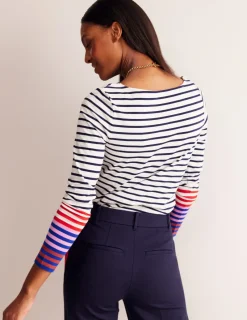 Oberteile | T-shirts & Tops | Boden Ella Breton-Shirt mit langen Ärmeln-Naturweiß, Französisches Marineblau Bunte Manschetten Naturweiß,FranzösischesMarineblauBunteManschetten