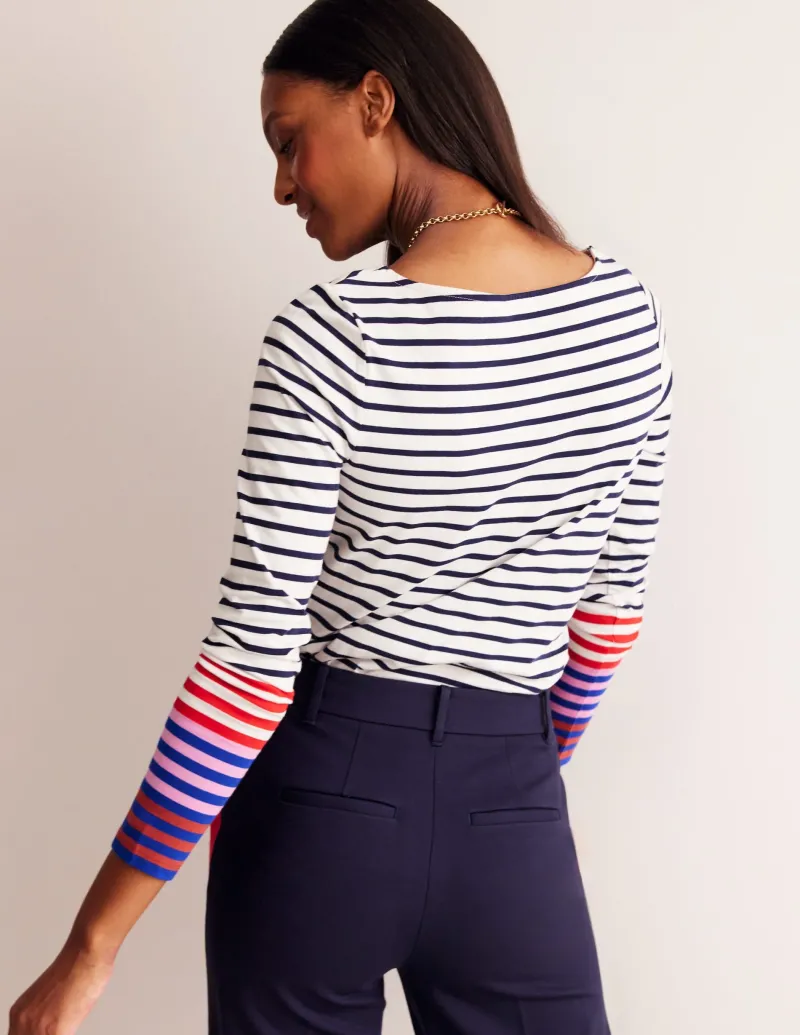 Oberteile | T-shirts & Tops | Boden Ella Breton-Shirt mit langen Ärmeln-Naturweiß, Französisches Marineblau Bunte Manschetten Naturweiß,FranzösischesMarineblauBunteManschetten