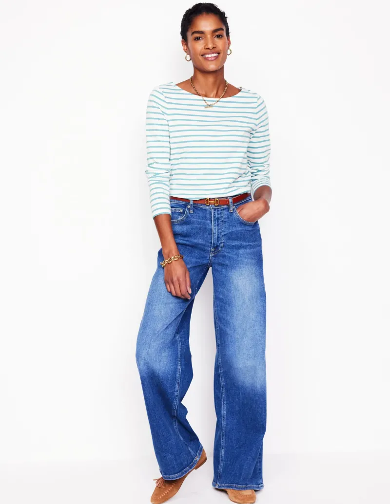 Oberteile | T-shirts & Tops | Boden Ella Breton-Shirt mit langen Ärmeln-Naturweiß, Entenei-Blau Naturweiß,Entenei-Blau