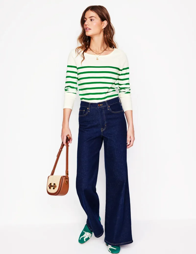 Oberteile | T-shirts & Tops | Boden Ella Breton-Shirt mit langen Ärmeln-Naturweiß, Satter Smaragd Naturweiß,SatterSmaragd