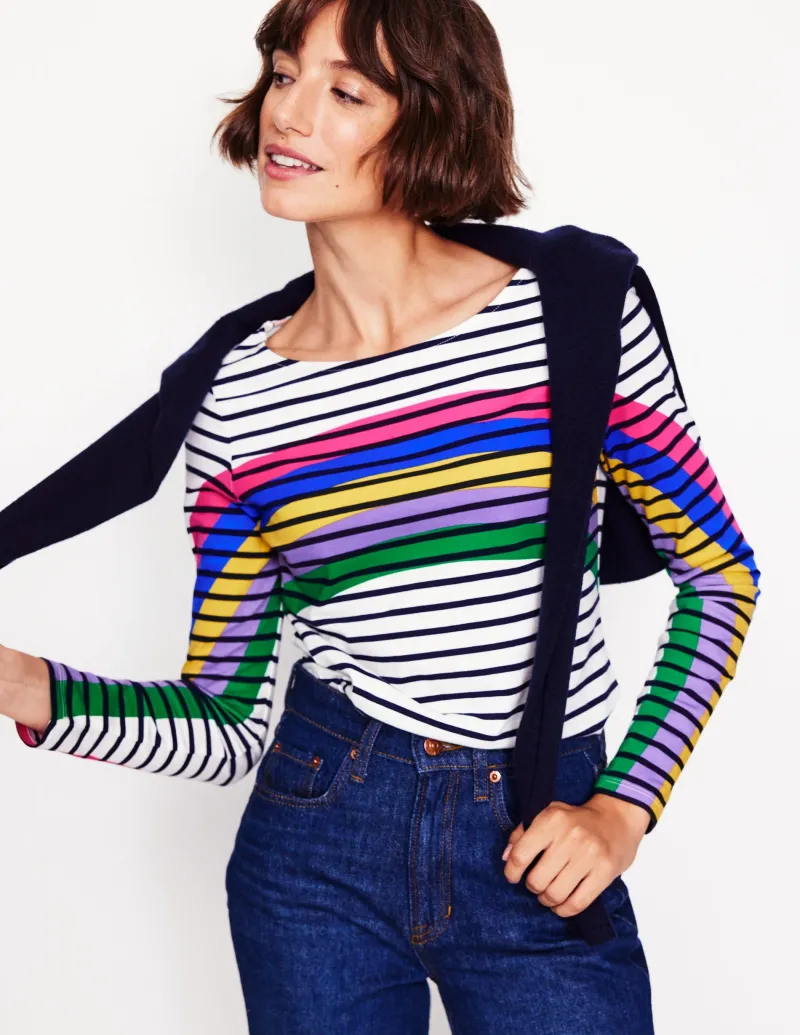 Oberteile | T-shirts & Tops | Boden Ella Breton-Shirt mit langen Ärmeln-Bretonshirt mit Regenbogen BretonshirtmitRegenbogen
