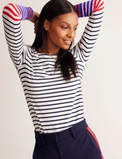 Oberteile | T-shirts & Tops | Boden Ella Breton-Shirt mit langen Ärmeln-Naturweiß, Französisches Marineblau Bunte Manschetten Naturweiß,FranzösischesMarineblauBunteManschetten