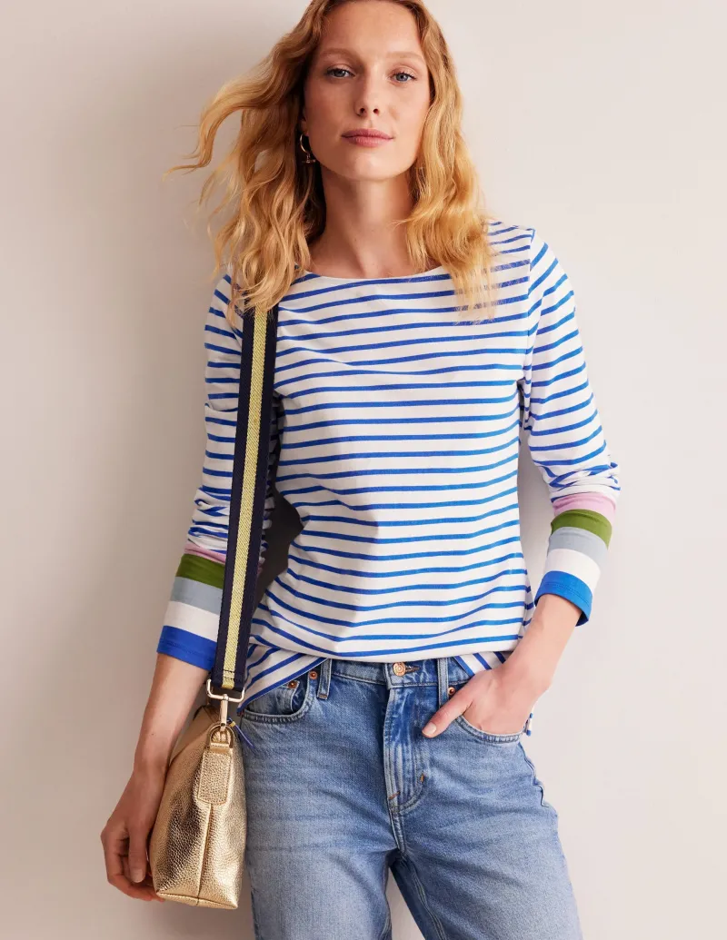 Oberteile | T-shirts & Tops | Boden Ella Breton-Shirt mit langen Ärmeln-Directoire-Blau und Malve Dunst Directoire-BlauundMalveDunst