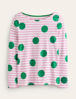 Oberteile | T-shirts & Tops | Boden Ella Breton-Shirt mit langen Ärmeln-Rosa, Naturweiß, Grüne Punkte Rosa,Naturweiß,GrünePunkte