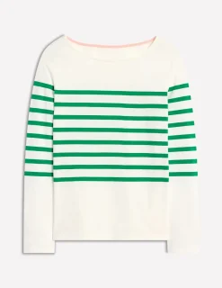 Oberteile | T-shirts & Tops | Boden Ella Breton-Shirt mit langen Ärmeln-Naturweiß, Satter Smaragd Naturweiß,SatterSmaragd