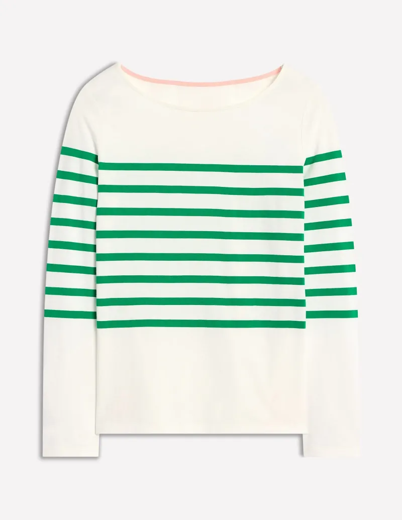Oberteile | T-shirts & Tops | Boden Ella Breton-Shirt mit langen Ärmeln-Naturweiß, Satter Smaragd Naturweiß,SatterSmaragd