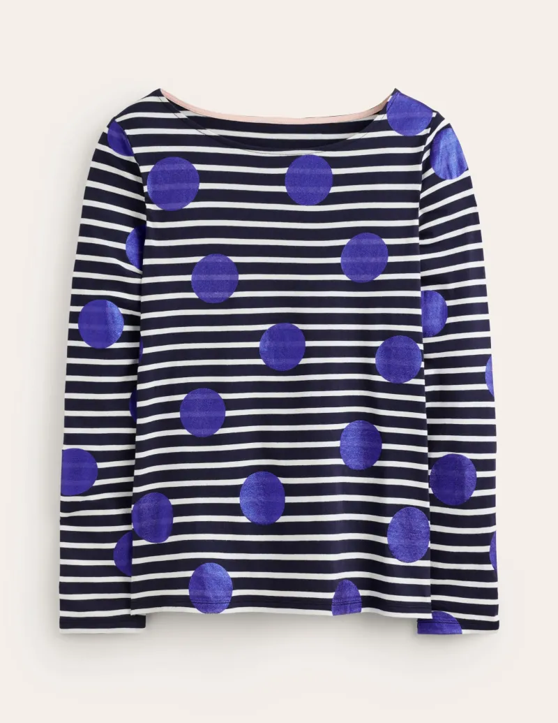 Oberteile | T-shirts & Tops | Boden Ella Breton-Shirt mit langen Ärmeln-Marineblau, Naturweiß, Blaue Punkte Marineblau,Naturweiß,BlauePunkte