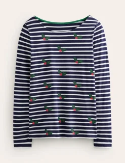 Oberteile | T-shirts & Tops | Boden Ella Breton-Shirt mit langen Ärmeln-Marineblau, Holly Gestreift Marineblau,HollyGestreift