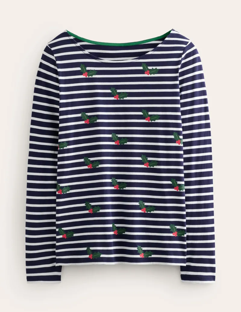 Oberteile | T-shirts & Tops | Boden Ella Breton-Shirt mit langen Ärmeln-Marineblau, Holly Gestreift Marineblau,HollyGestreift