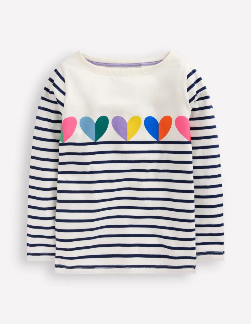 Oberteile & T-shirts | Boden Ella Lustiges Breton-College-Marineblau/Naturweiß Herzen College-Marineblau/NaturweißHerzen