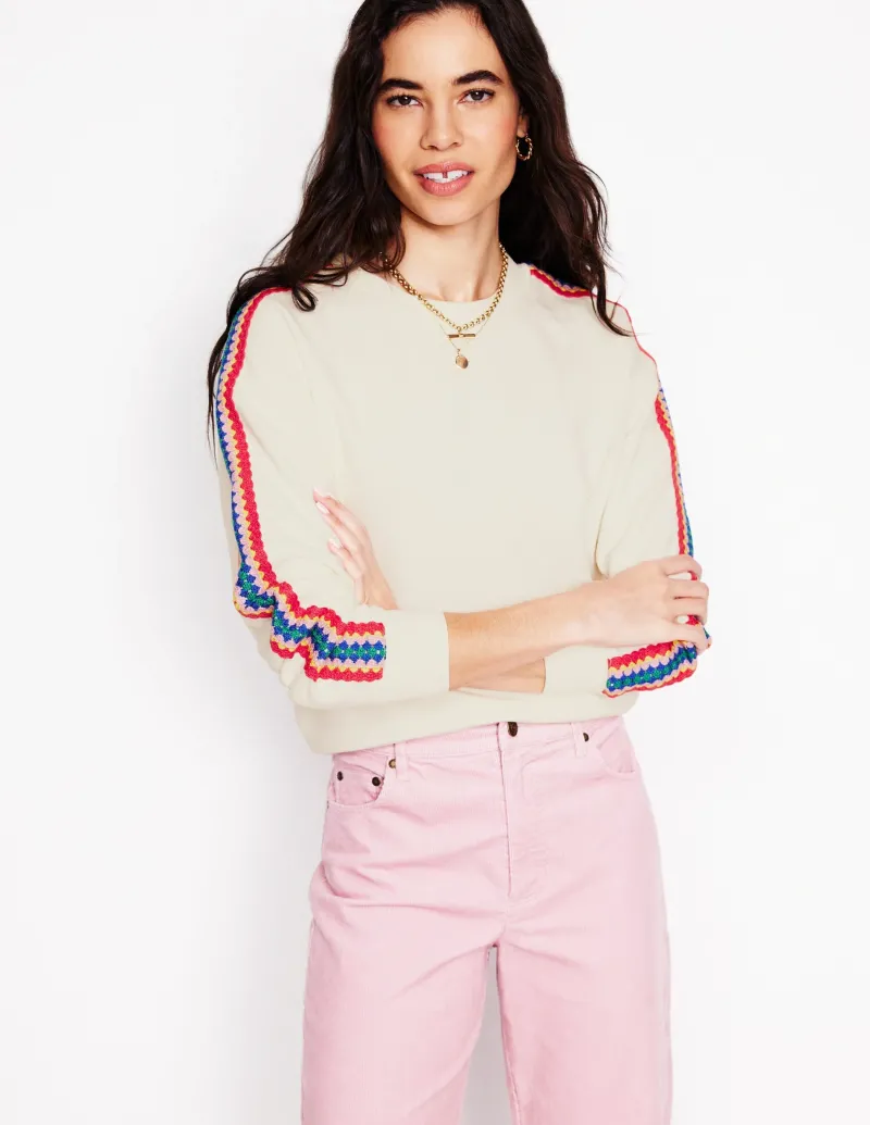 Nachtwäsche & Schlafanzüge | Oberteile | Boden Emi Häkel-Sweatshirt-Ivory and Navy Spot IvoryandNavySpot