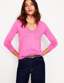Pullover & Strickjacken | Boden Emilia Baumwollpullover mit V-Ausschnitt- Rosa