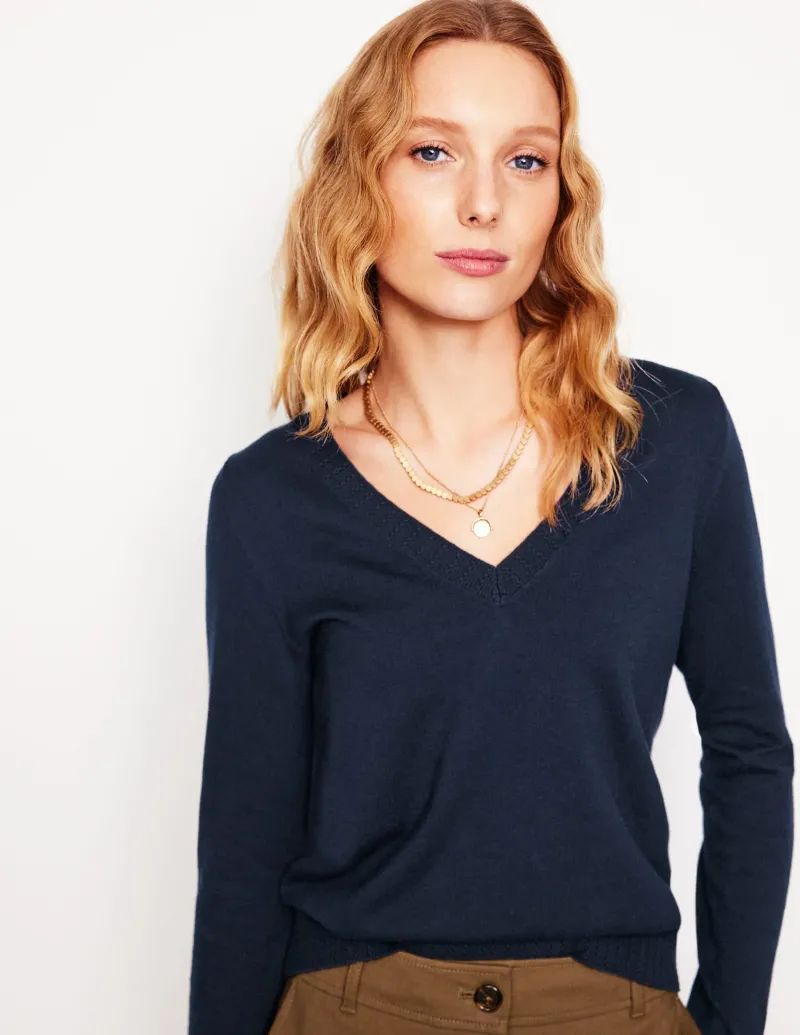 Pullover & Strickjacken | Boden Emilia Baumwollpullover mit V-Ausschnitt- Marineblaue