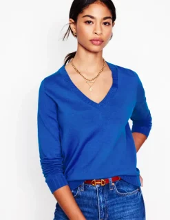Pullover & Strickjacken | Boden Emilia Baumwollpullover mit V-Ausschnitt-Leuchtendes Blau LeuchtendesBlau