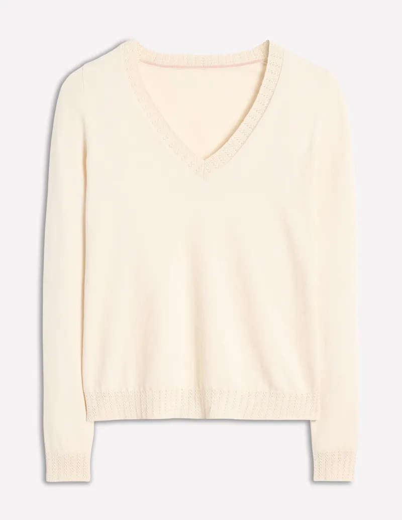 Pullover & Strickjacken | Boden Emilia Baumwollpullover mit V-Ausschnitt-Warmes Naturweiß WarmesNaturweiß