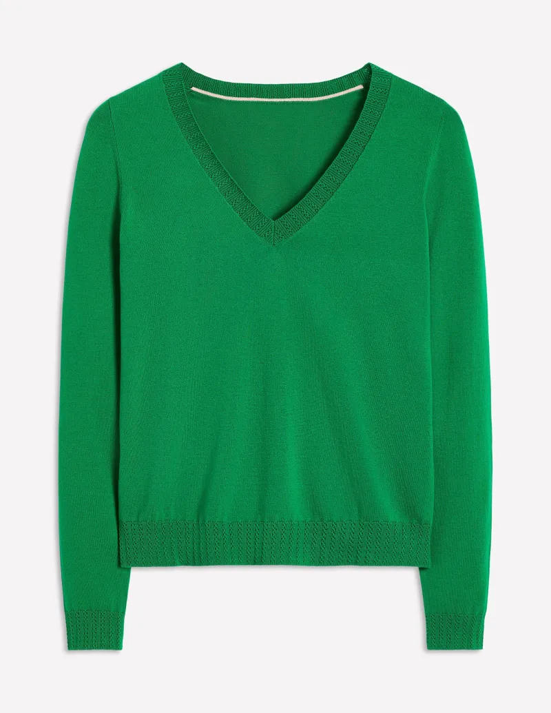 Pullover & Strickjacken | Boden Emilia Baumwollpullover mit V-Ausschnitt- GRÜN