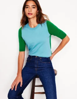Nachtwäsche & Schlafanzüge | Pullover & Strickjacken | Boden Emilia Baumwoll-T-Shirt mit Rundhalsausschnitt- Entenei-Blau/Smaragdgrün