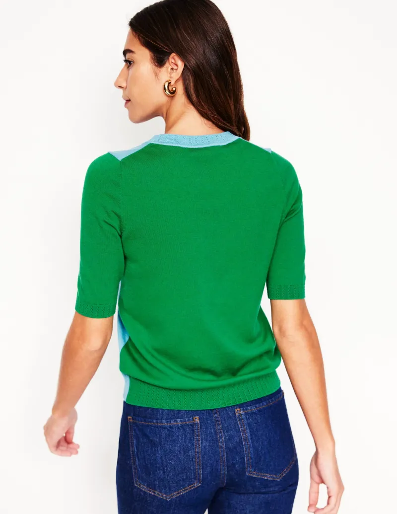 Nachtwäsche & Schlafanzüge | Pullover & Strickjacken | Boden Emilia Baumwoll-T-Shirt mit Rundhalsausschnitt- Entenei-Blau/Smaragdgrün