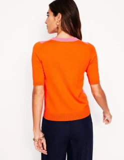 Nachtwäsche & Schlafanzüge | Pullover & Strickjacken | Boden Emilia Baumwoll-T-Shirt mit Rundhalsausschnitt- Pink/Knallrot