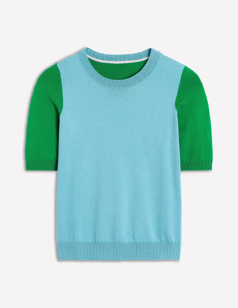 Nachtwäsche & Schlafanzüge | Pullover & Strickjacken | Boden Emilia Baumwoll-T-Shirt mit Rundhalsausschnitt- Entenei-Blau/Smaragdgrün