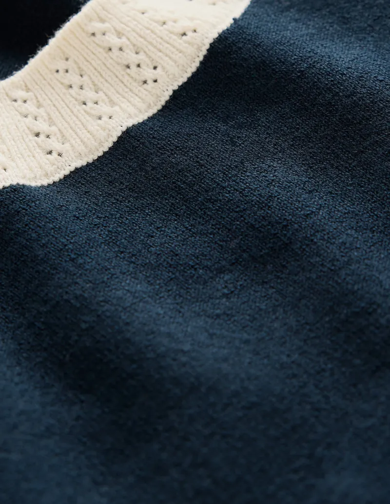 Nachtwäsche & Schlafanzüge | Pullover & Strickjacken | Boden Emilia Baumwoll-T-Shirt mit Rundhalsausschnitt-Marineblau, Warmes Naturweiß Marineblau,WarmesNaturweiß