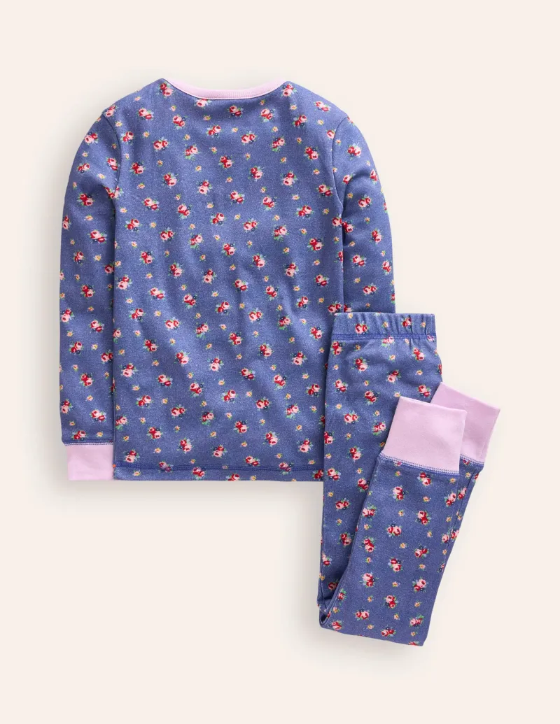 Nachtwäsche | Boden Eng anliegender Henley-Schlafanzug-Blauhäher Bouquet BlauhäherBouquet