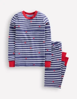 Nachtwäsche & Schlafanzüge | Boden Eng anliegender, langer Schlafanzug-Marineblau Breton mit winzigen Herzen MarineblauBretonmitwinzigenHerzen