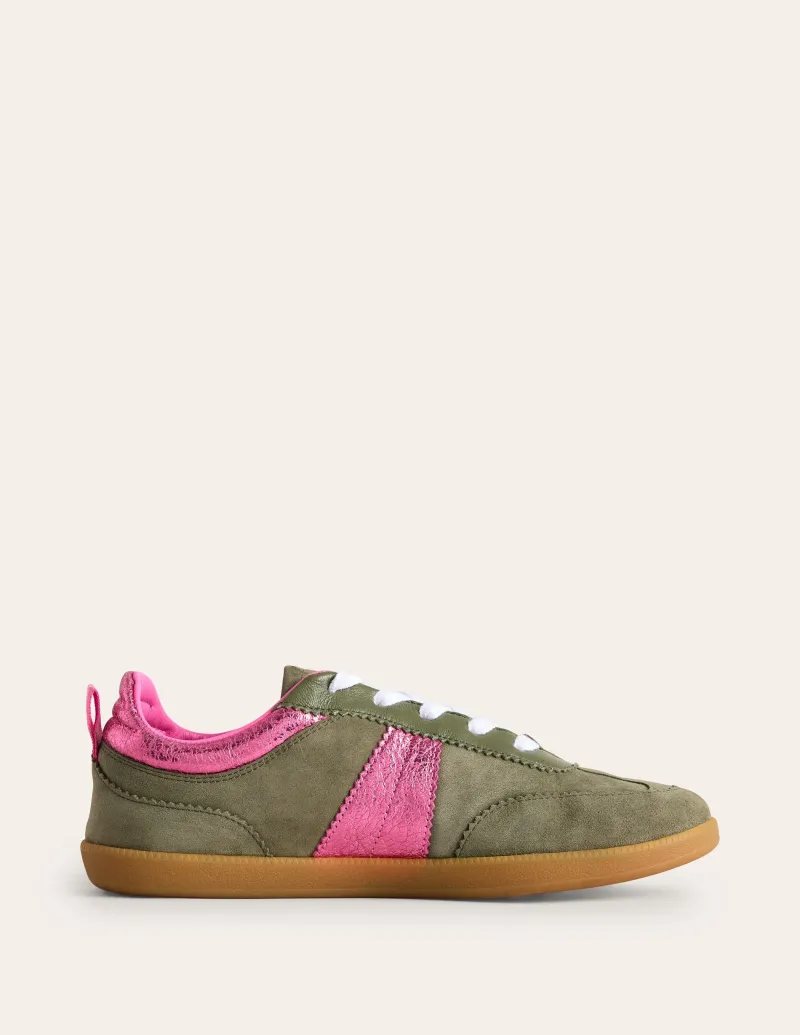 Nachtwäsche & Schlafanzüge | Flache Schuhe | Boden Erin Retro-Tennisschuhe-Khaki/Leuchtendes Pink Khaki/LeuchtendesPink