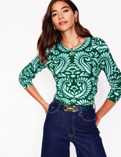 Pullover & Strickjacken | Boden Eva Kaschmirpullover mit Rundhalsausschnitt-Kiefergrün, Dekorative Flora Kiefergrün,DekorativeFlora