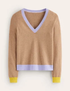 Pullover & Strickjacken | Boden Eva Kaschmirpullover mit V-Ausschnitt-Camel Meliert Blockfarben CamelMeliertBlockfarben