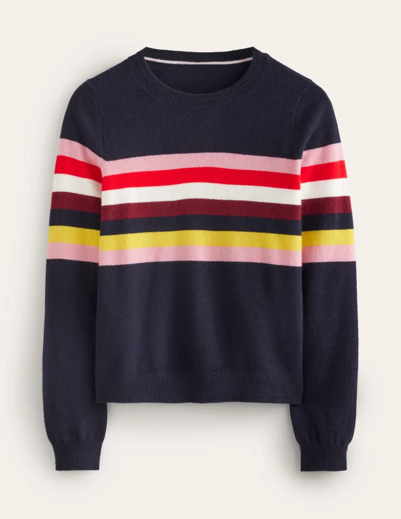 Pullover & Strickjacken | Boden Eva Kaschmirpullover mit Rundhalsausschnitt-Marineblau, Regenbogen Marineblau,Regenbogen